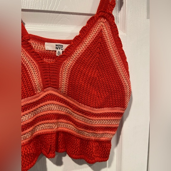 NWT Madden NYC Size XL Orange Coral Stripe Crochet Crop Top V Neck Adjustable - Picture 3 of 13